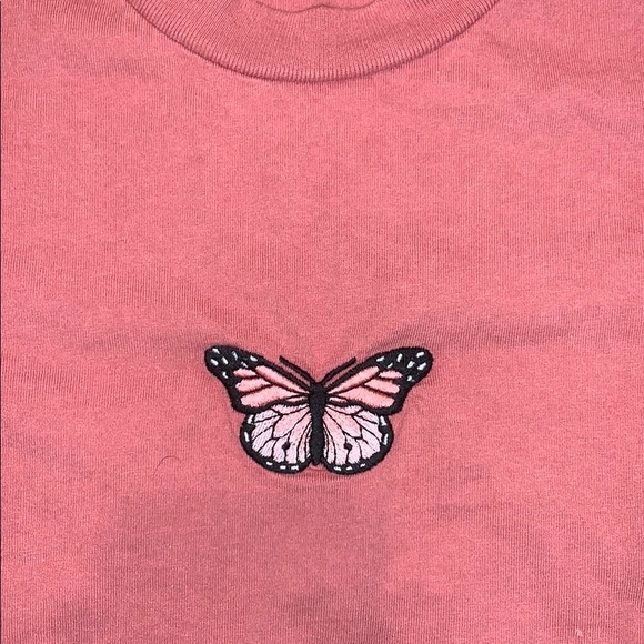 Brandy Melville Pink Butterfly Cropped Tee - Picture 2 of 3